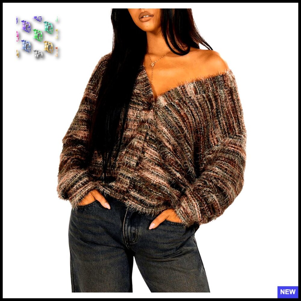 Oversized Striped Cardigan Button Front Drop Shoulder Knit Outerwear Coat